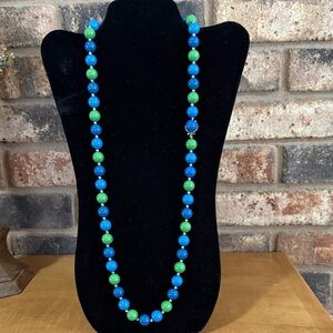 Vintage Green Blue and gold tone beaded mid century necklace